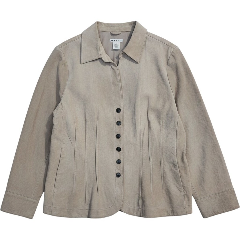 Bamboo Traders 100% Leather Suede Blazer Jacket Women's 2X Taupe Beige Vintage
